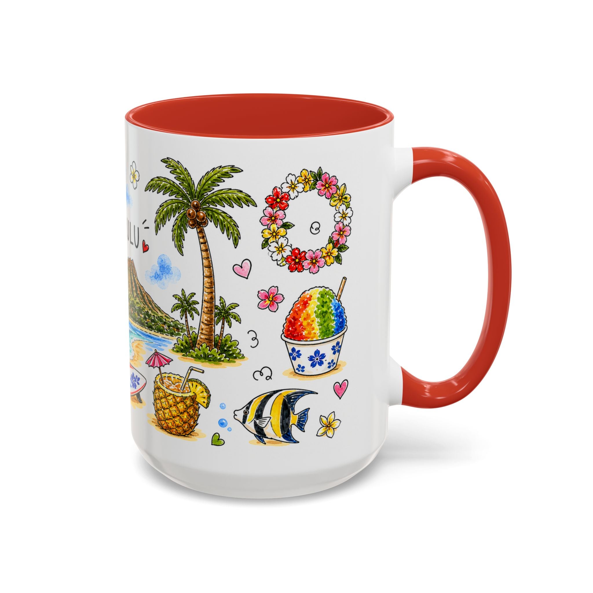 Honolulu Illustrated Travel Mug | City Souvenir Accent Coffee Mug | 11oz 15oz Ceramic Cup