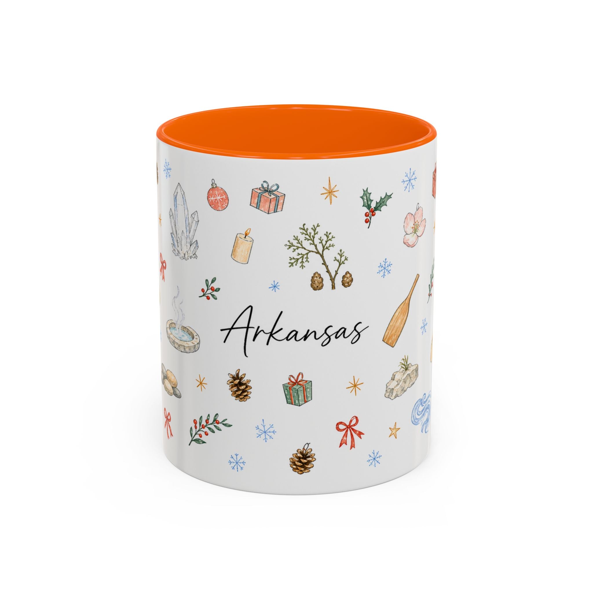 Arkansas Christmas Mug | Watercolor Travel Souvenir | Holiday Gift | Accent Ceramic Coffee Cup 11oz 15oz