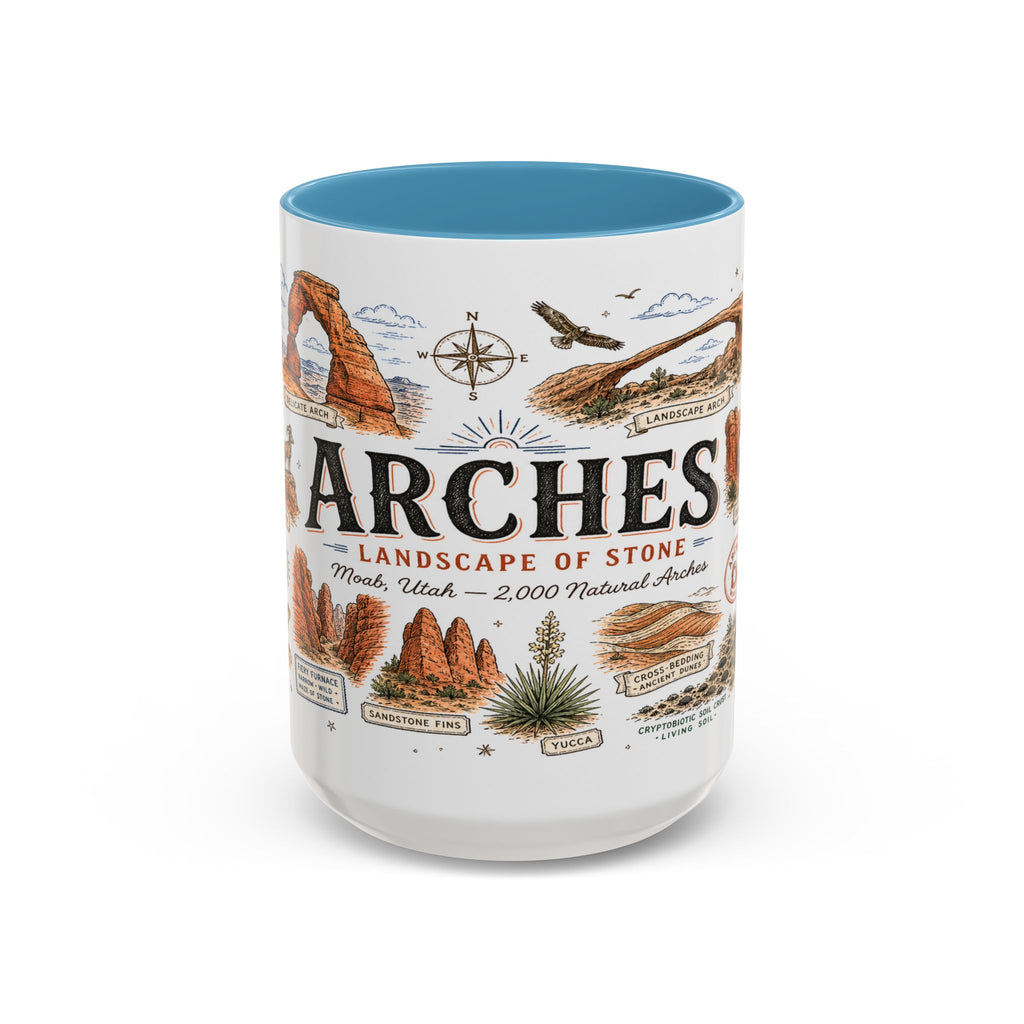 Arches Coffee Mug | National Park Hiking Utah Gift | Accent Color Ceramic 11oz 15oz