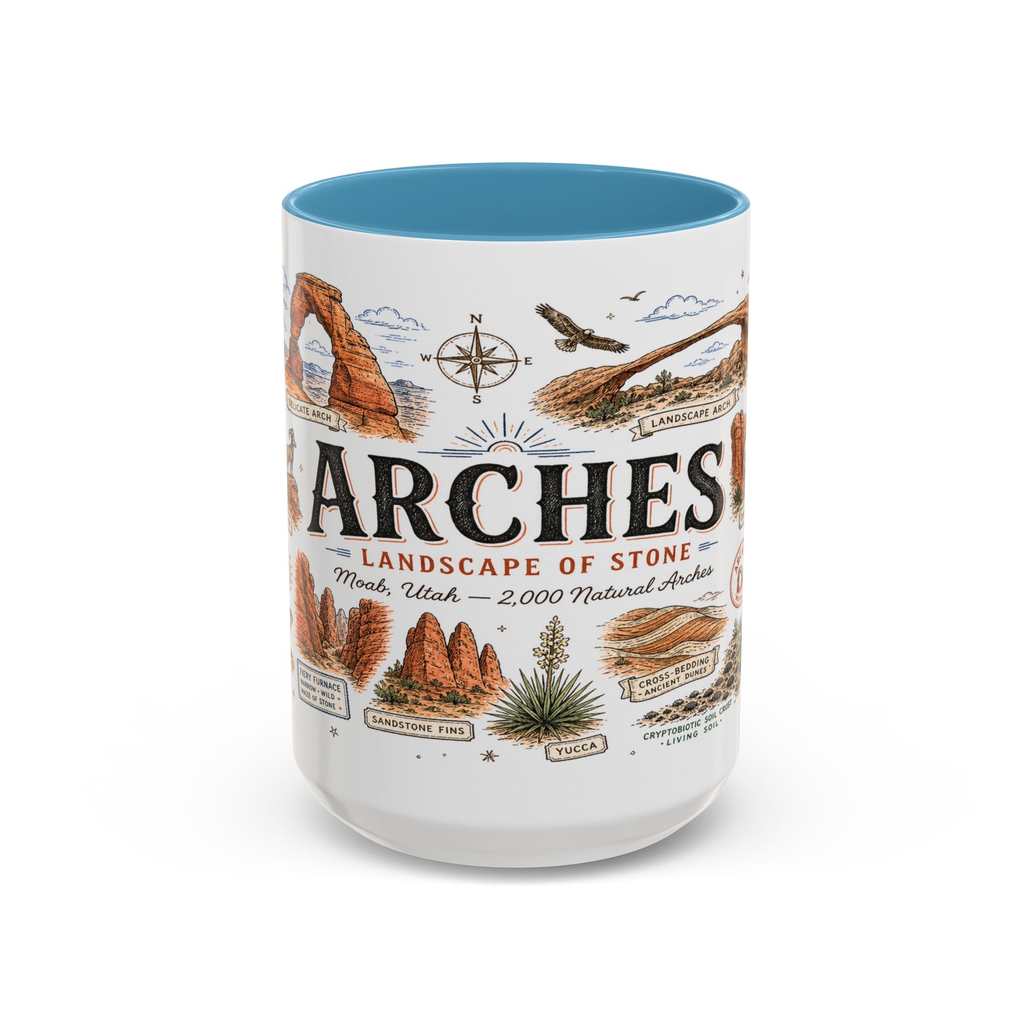 Arches Coffee Mug | National Park Hiking Utah Gift | Accent Color Ceramic 11oz 15oz