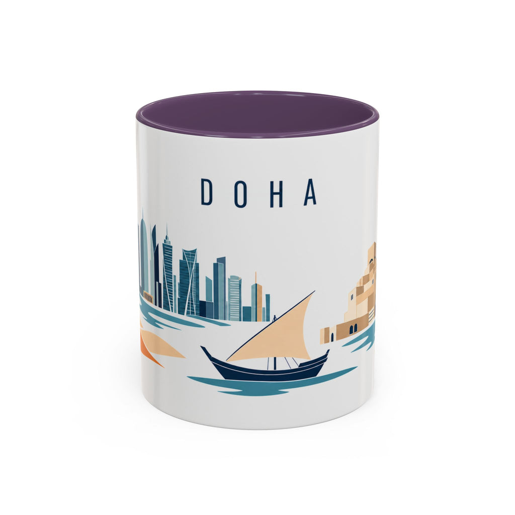 Doha Coffee Mug | Qatar Travel Souvenir | Porcelain Decal City Gift | 11oz 15oz Accent Mug