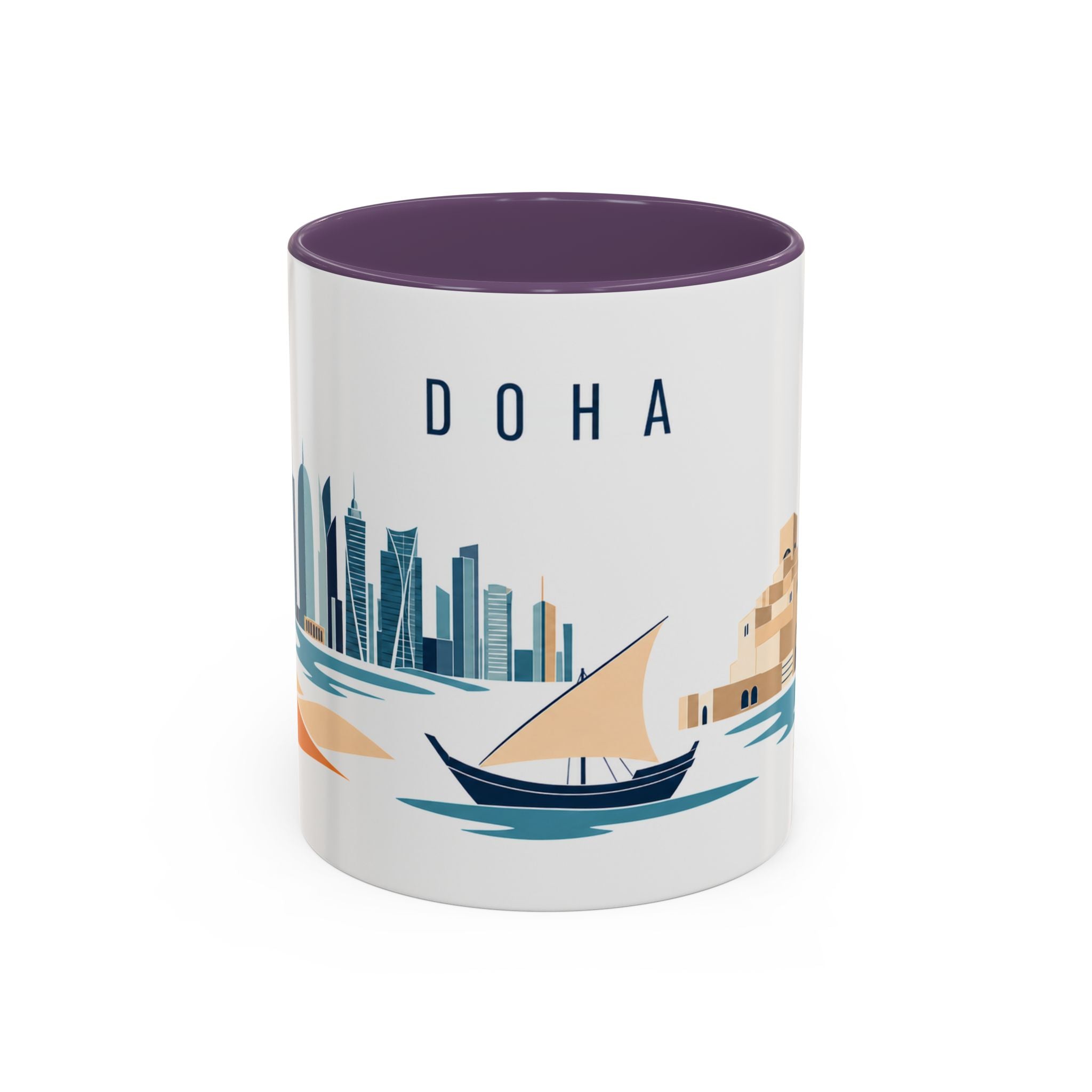Doha Coffee Mug | Qatar Travel Souvenir | Porcelain Decal City Gift | 11oz 15oz Accent Mug