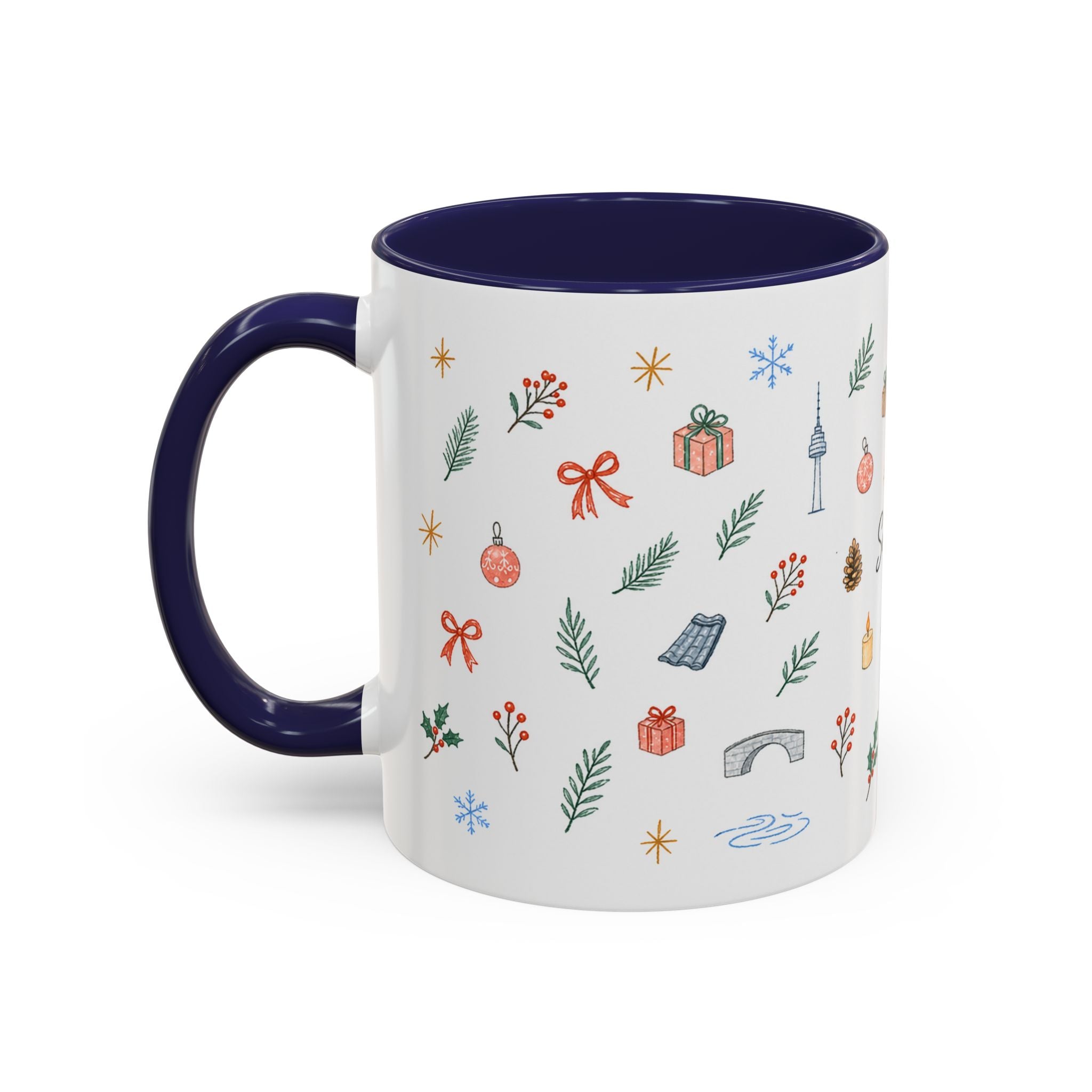 Seoul Christmas Mug | Watercolor Travel Souvenir | Holiday Gift | Accent Ceramic Coffee Cup 11oz 15oz