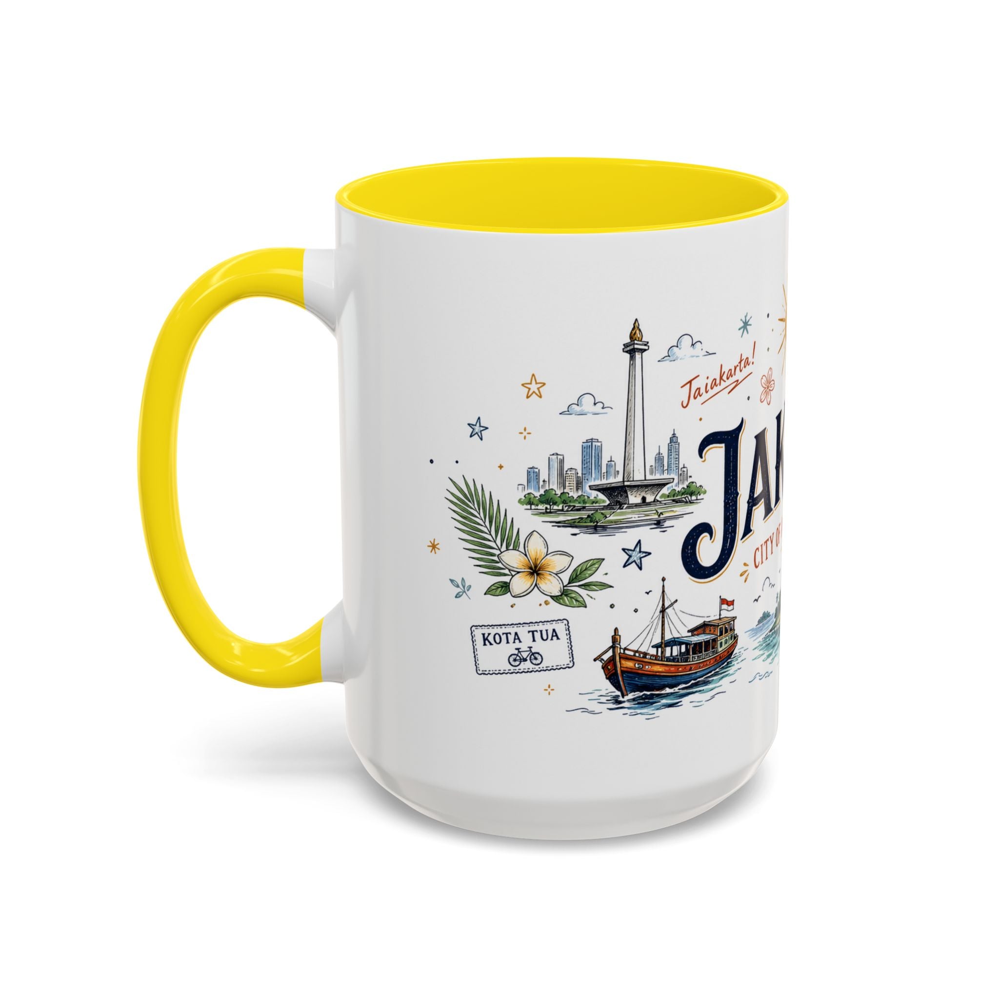 Jakarta Coffee Mug | Indonesia Souvenir Travel Gift | Accent Color Ceramic 11oz 15oz