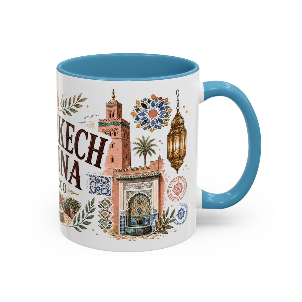 Marrakech Medina Coffee Mug | Travel Destination Souvenir Gift | Accent Color Ceramic 11oz 15oz