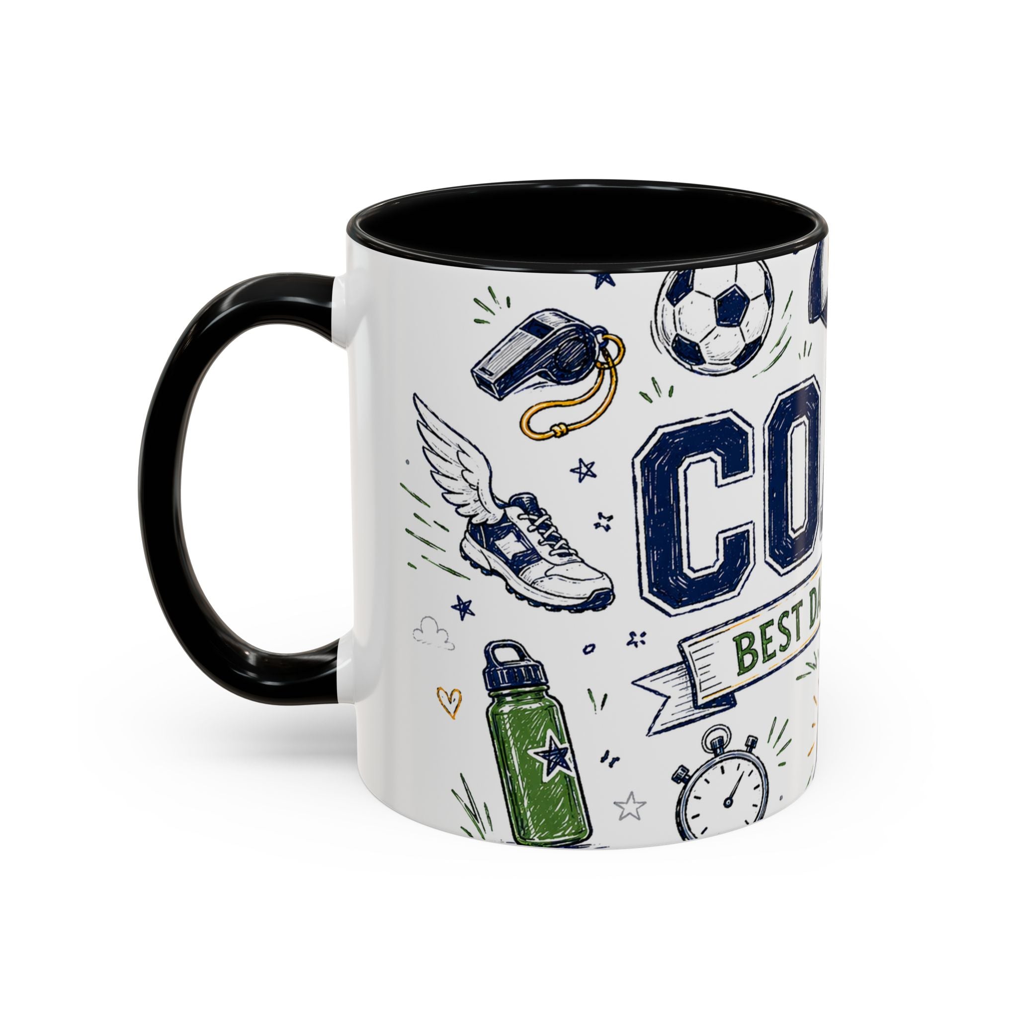 Coach Best Dad On The Field Coffee Mug | Father's Day Gift for Dad | Accent Color Ceramic 11oz 15oz