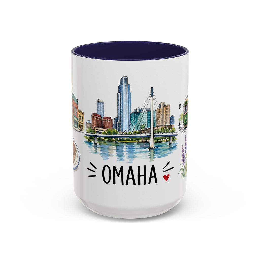 Omaha Illustrated Travel Mug | City Souvenir Accent Coffee Mug | 11oz 15oz Ceramic Cup