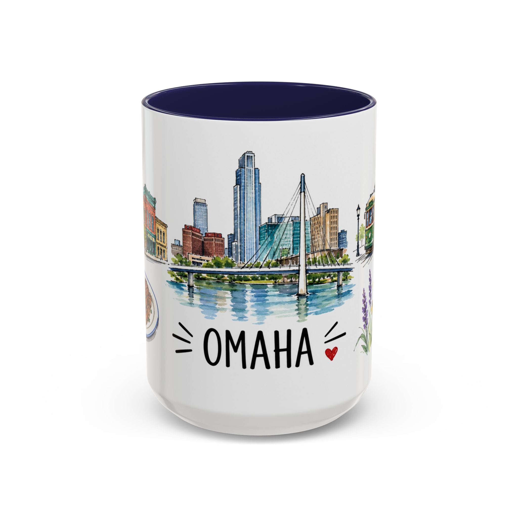 Omaha Illustrated Travel Mug | City Souvenir Accent Coffee Mug | 11oz 15oz Ceramic Cup