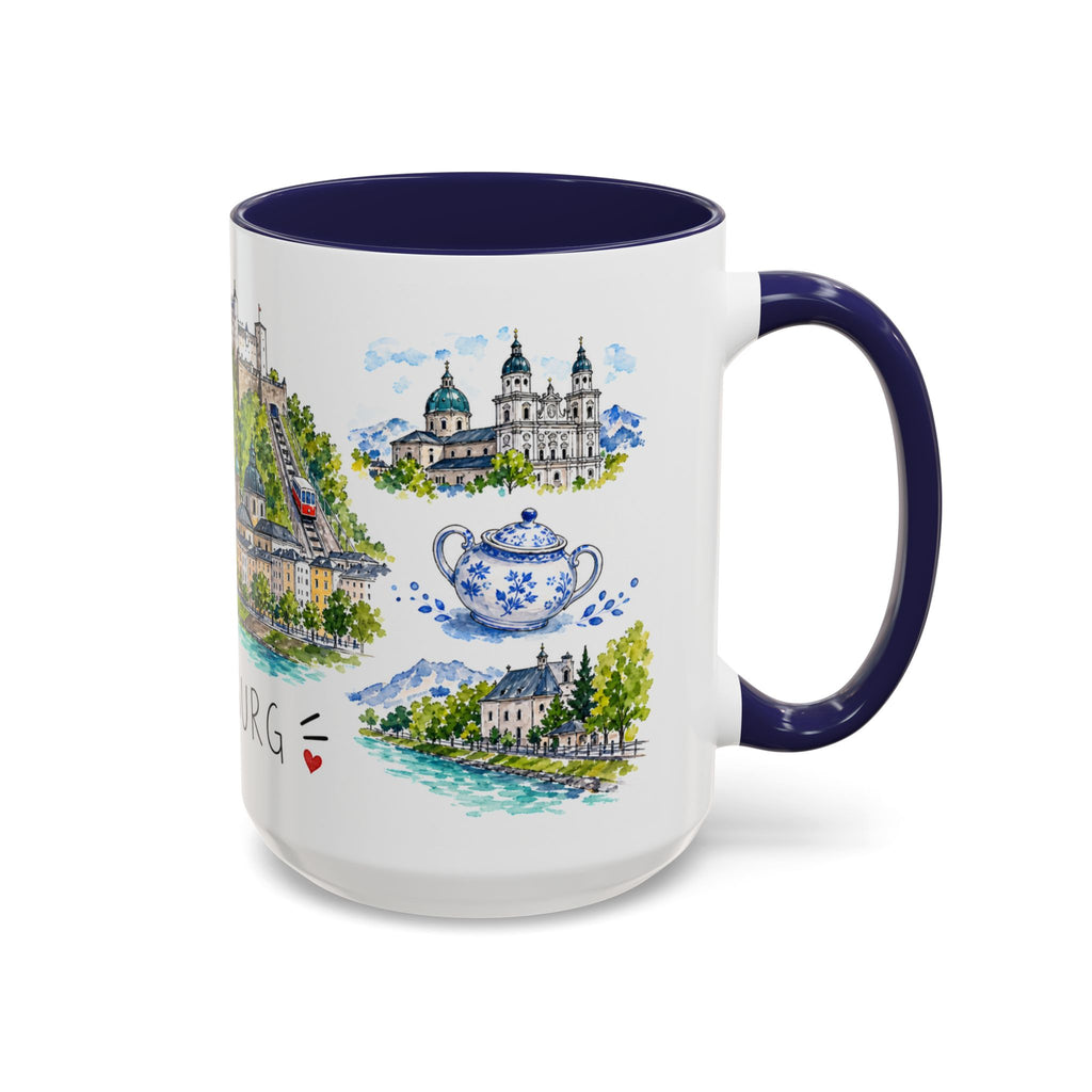 Salzburg Illustrated Travel Mug | City Souvenir Accent Coffee Mug | 11oz 15oz Ceramic Cup