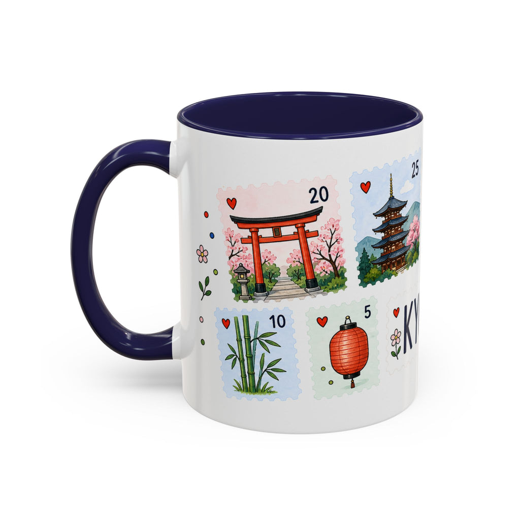 Kyoto Coffee Mug | Postage Stamp Collage Mug | Travel Souvenir Accent Cup 11oz 15oz