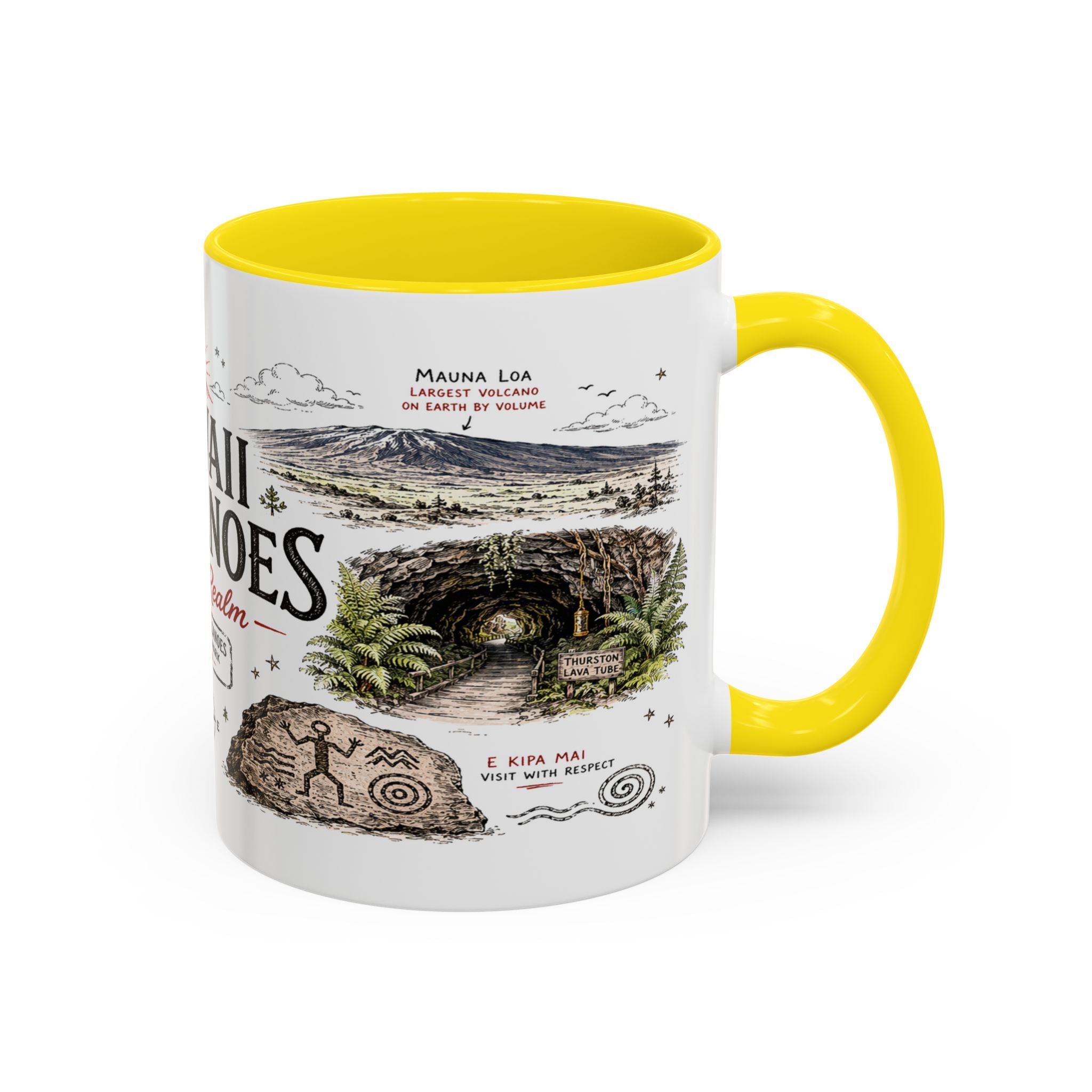Hawaii Volcanoes National Park Coffee Mug | Hawaii Big Island Lava Volcano Gift | Accent Color Ceramic 11oz 15oz