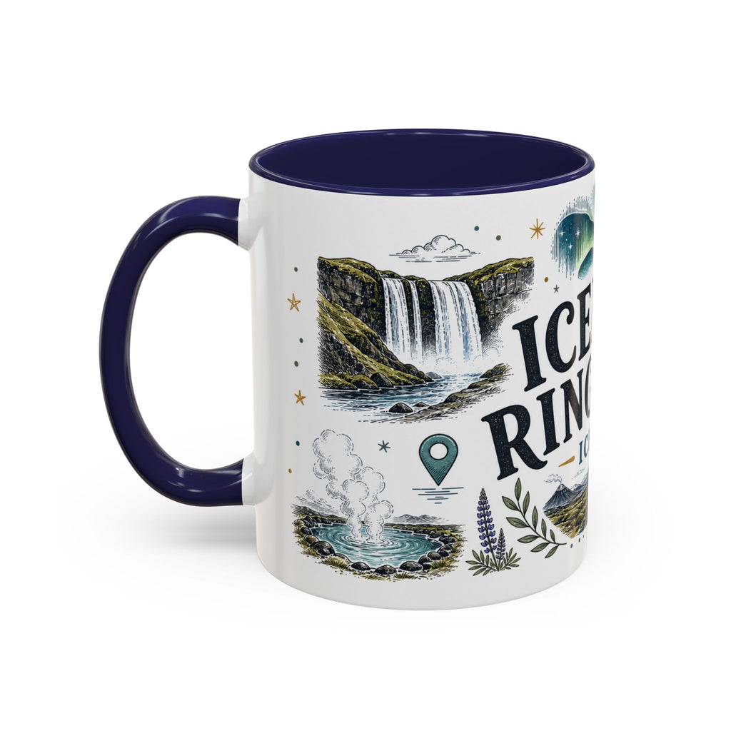 Iceland Ring Road Coffee Mug | Travel Destination Souvenir Gift | Accent Color Ceramic 11oz 15oz
