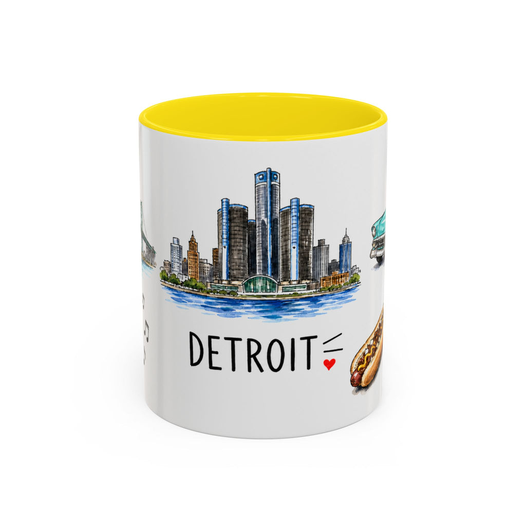 Detroit Illustrated Travel Mug | City Souvenir Accent Coffee Mug | 11oz 15oz Ceramic Cup