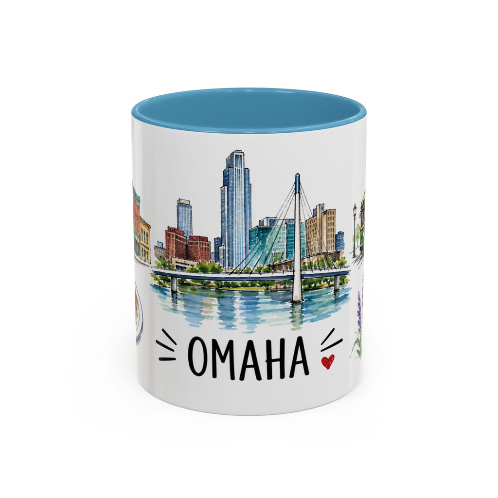 Omaha Illustrated Travel Mug | City Souvenir Accent Coffee Mug | 11oz 15oz Ceramic Cup