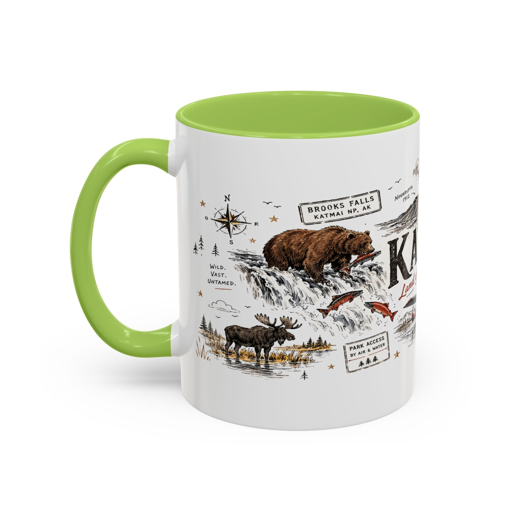Katmai National Park Coffee Mug | Alaska Bear Watching Wildlife Gift | Accent Color Ceramic 11oz 15oz