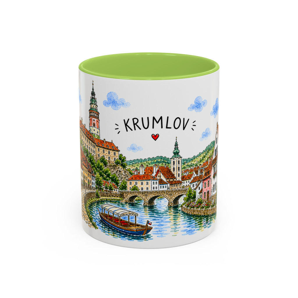 Cesky Krumlov Illustrated Travel Mug | Czechia Souvenir Accent Coffee Mug | 11oz 15oz Ceramic Cup