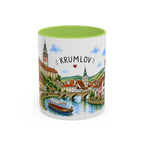 Cesky Krumlov Illustrated Travel Mug | Czechia Souvenir Accent Coffee Mug | 11oz 15oz Ceramic Cup