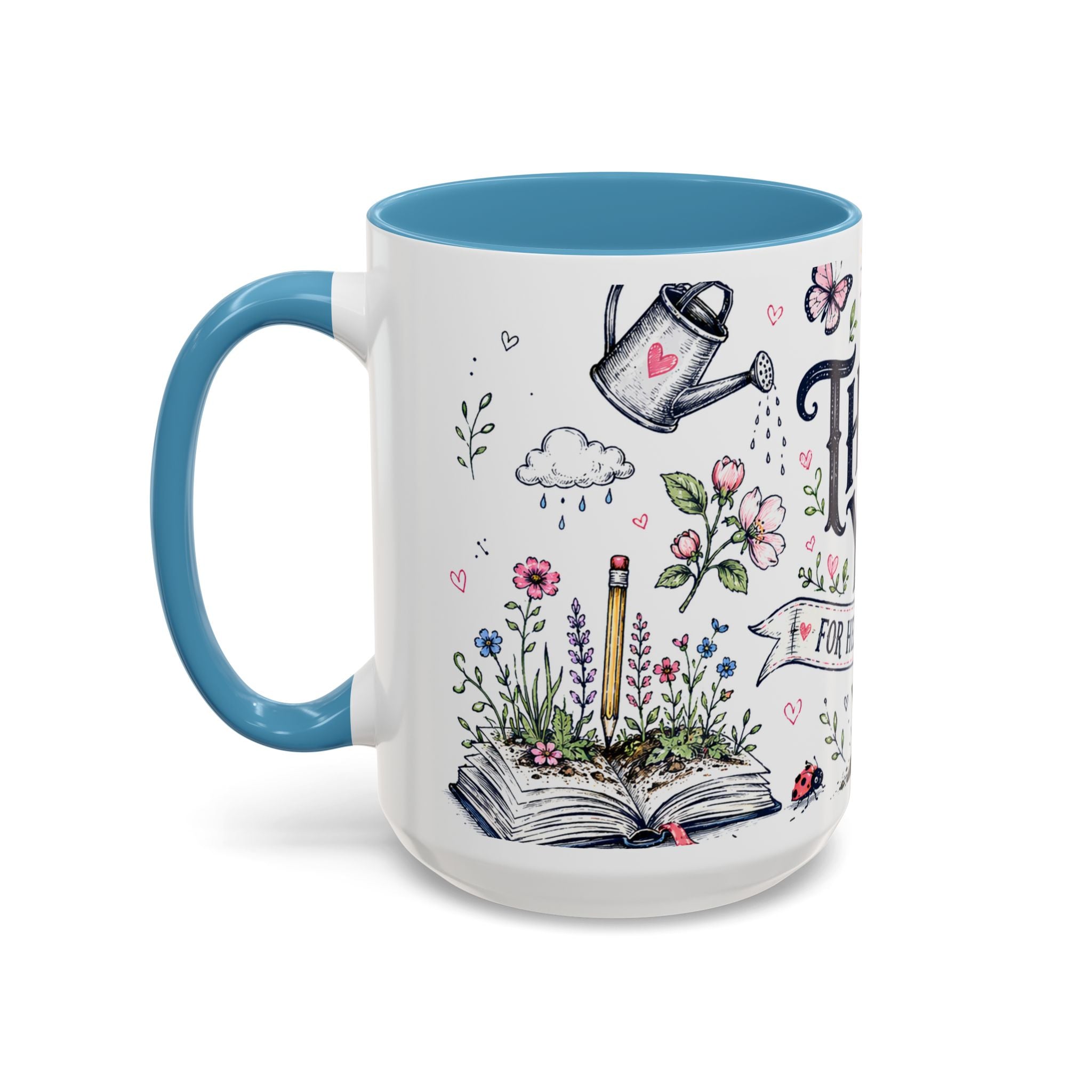 Thank You Teacher Coffee Mug | For Helping Me Grow Appreciation Gift | Accent Color Ceramic 11oz 15oz