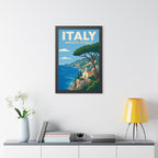 Amalfi Coast Italy Framed Poster | Vintage Travel Wall Art | Black Walnut White Frame | 16x24 20x30