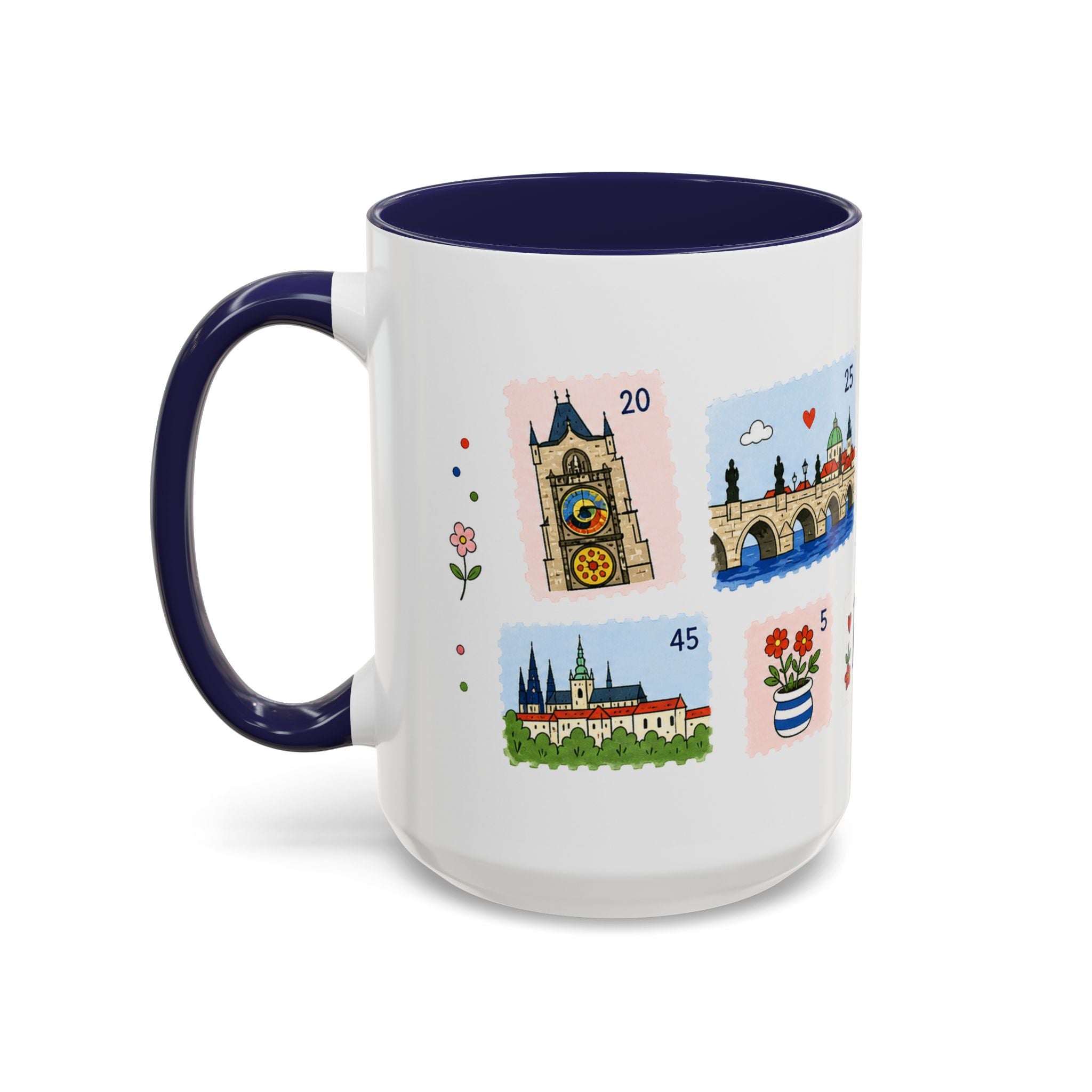Prague Coffee Mug | Postage Stamp Collage Mug | Travel Souvenir Accent Cup 11oz 15oz