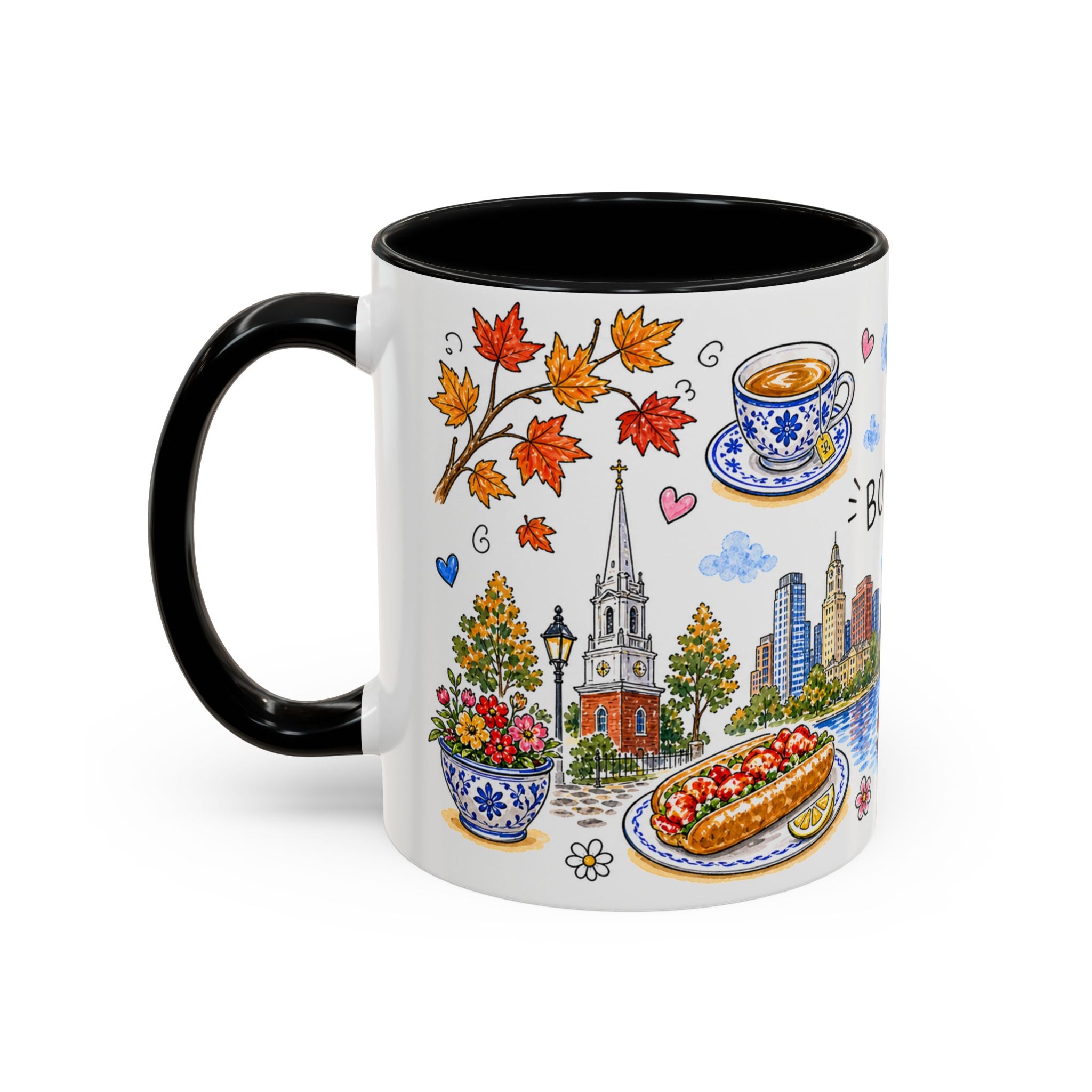 Boston Illustrated Travel Mug | City Souvenir Accent Coffee Mug | 11oz 15oz Ceramic Cup