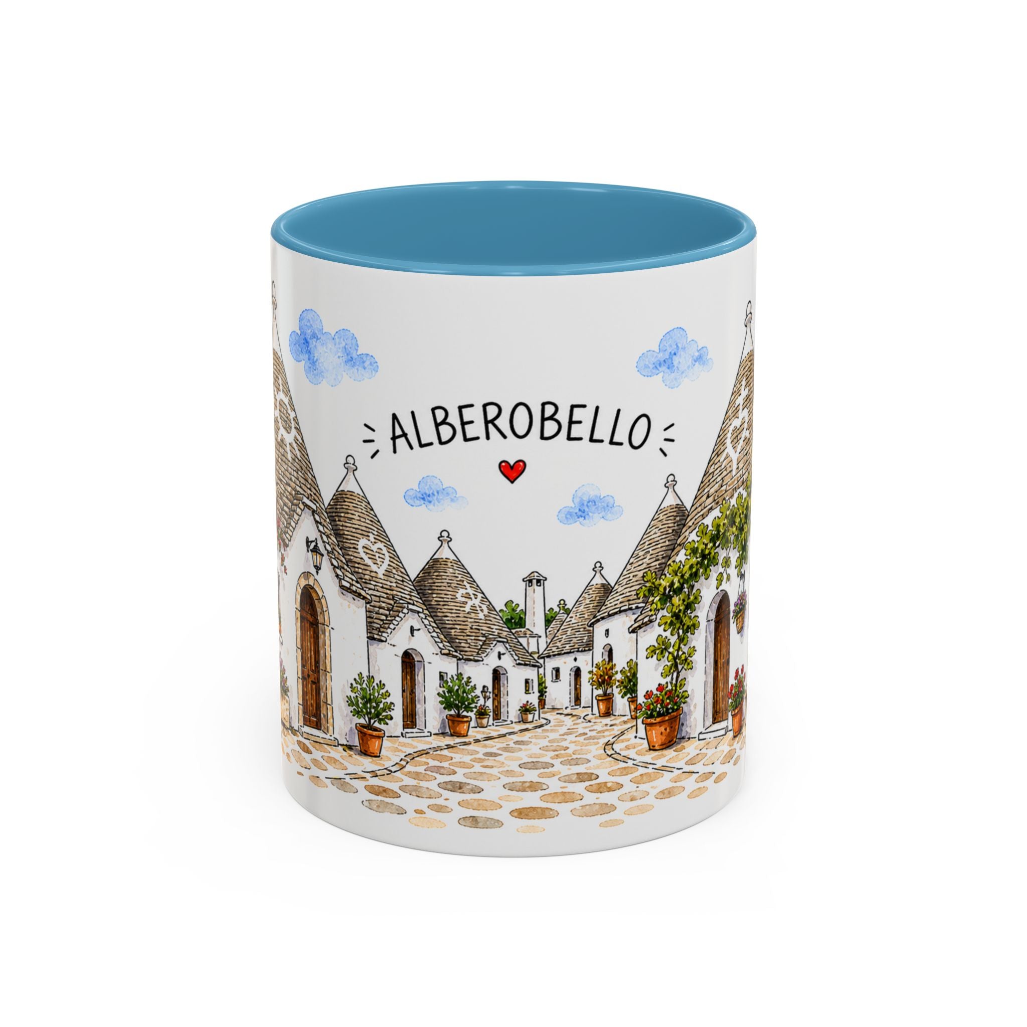 Alberobello Illustrated Travel Mug | Italy Souvenir Accent Coffee Mug | 11oz 15oz Ceramic Cup