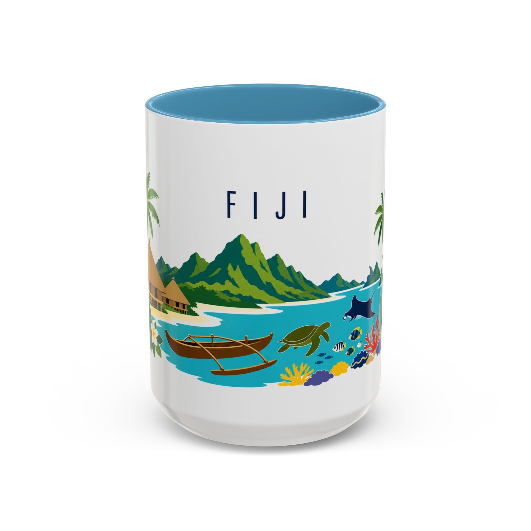 Fiji Coffee Mug | Travel Destination Souvenir Gift | Accent Color Ceramic 11oz 15oz