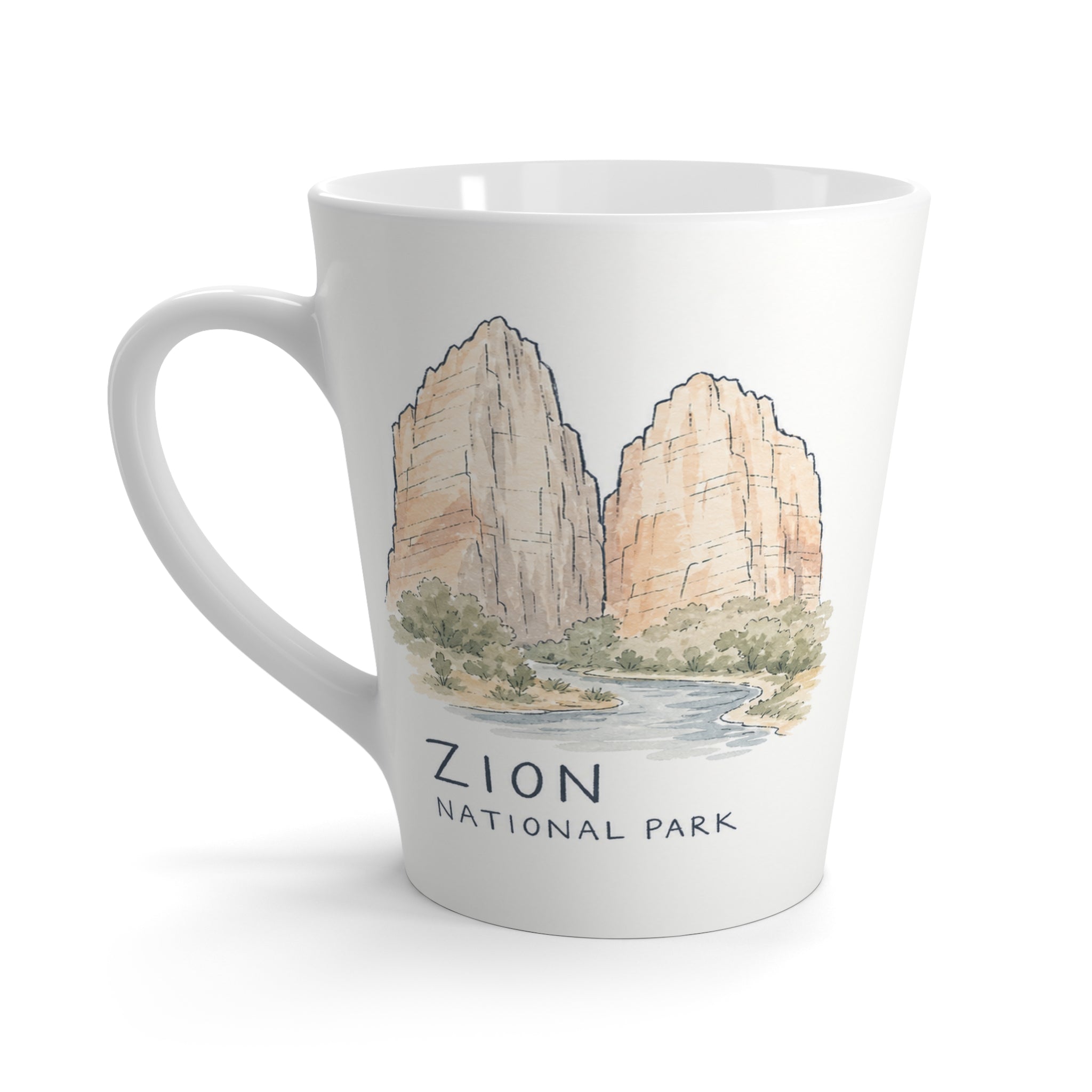 Zion National Park Latte Mug | Pastel Watercolor Nature Coffee Cup | 12 oz Travel Souvenir Gift