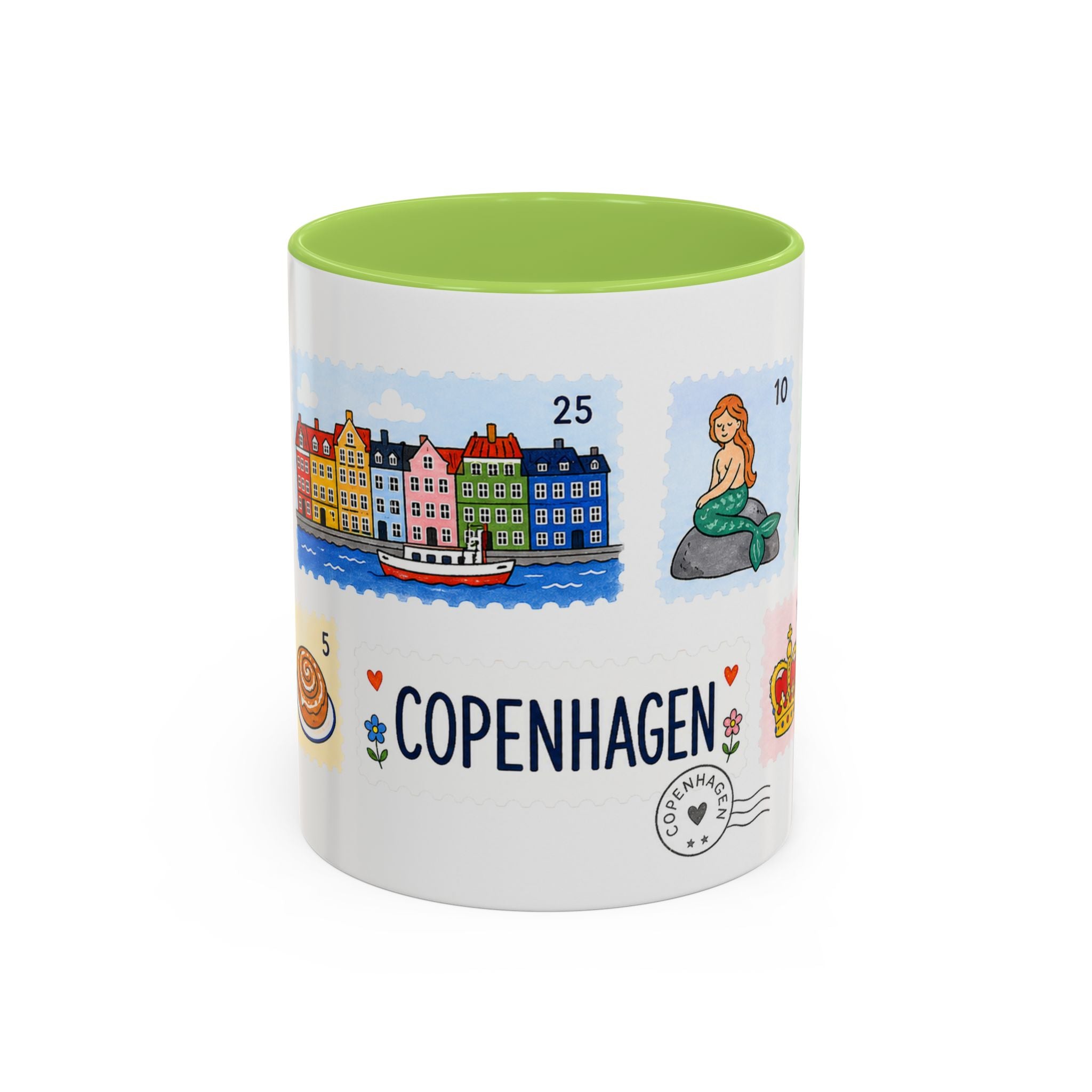 Copenhagen Coffee Mug | Postage Stamp Collage Mug | Travel Souvenir Accent Cup 11oz 15oz