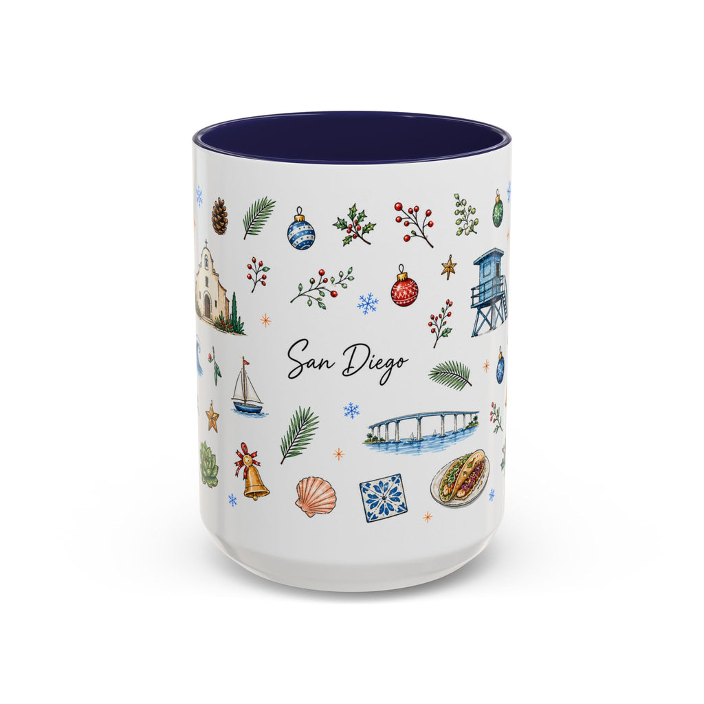 San Diego Christmas Mug | Watercolor City Souvenir, Holiday Travel Gift (11oz/15oz)