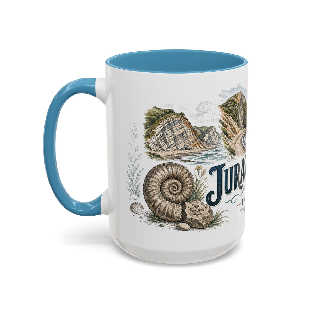 Jurassic Coast Mug, England Travel Souvenir, Bucket List Gift, Accent Ceramic Coffee Mug 11oz 15oz