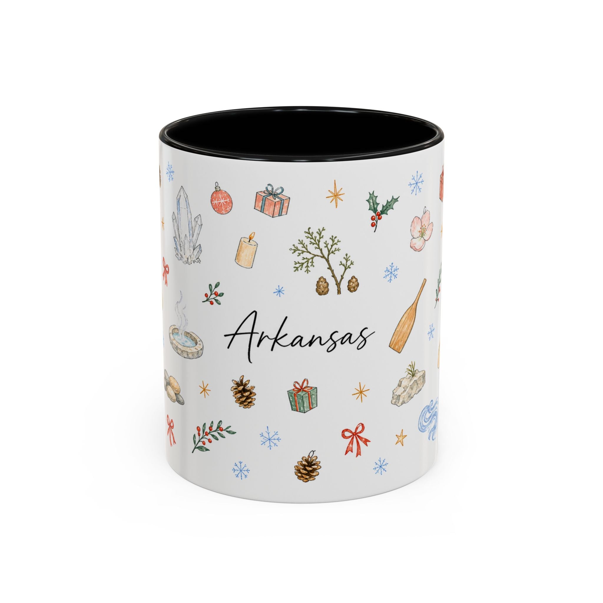 Arkansas Christmas Mug | Watercolor Travel Souvenir | Holiday Gift | Accent Ceramic Coffee Cup 11oz 15oz