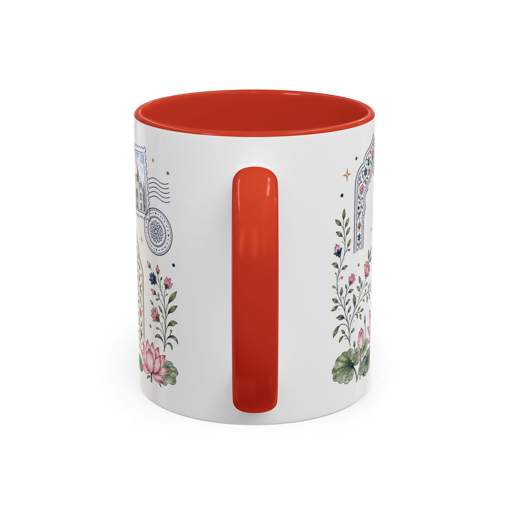 Taj Mahal Coffee Mug | Travel Destination Souvenir Gift | Accent Color Ceramic 11oz 15oz
