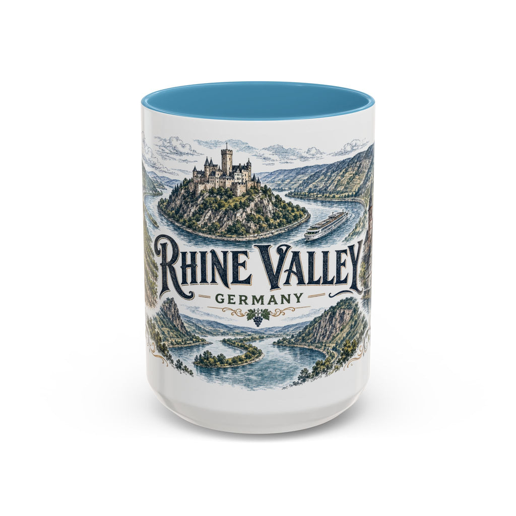 Rhine Valley Mug, Germany Travel Souvenir, Bucket List Gift, Accent Ceramic Coffee Mug 11oz 15oz