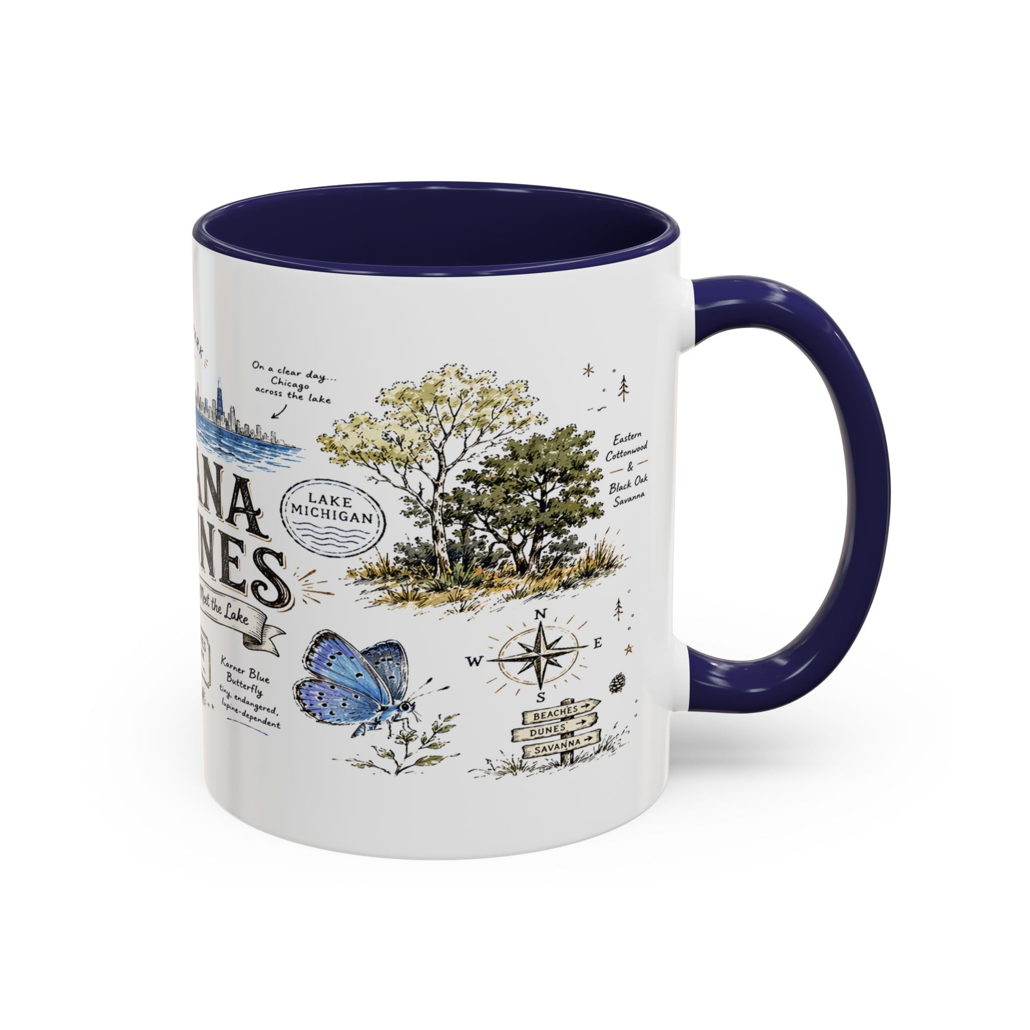 Indiana Dunes National Park Coffee Mug | Indiana Lake Michigan Beach Gift | Accent Color Ceramic 11oz 15oz