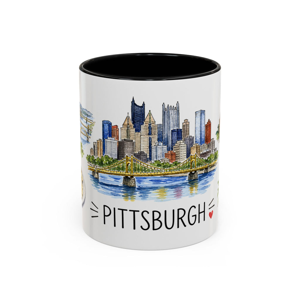 Pittsburgh Illustrated Travel Mug | City Souvenir Accent Coffee Mug | 11oz 15oz Ceramic Cup