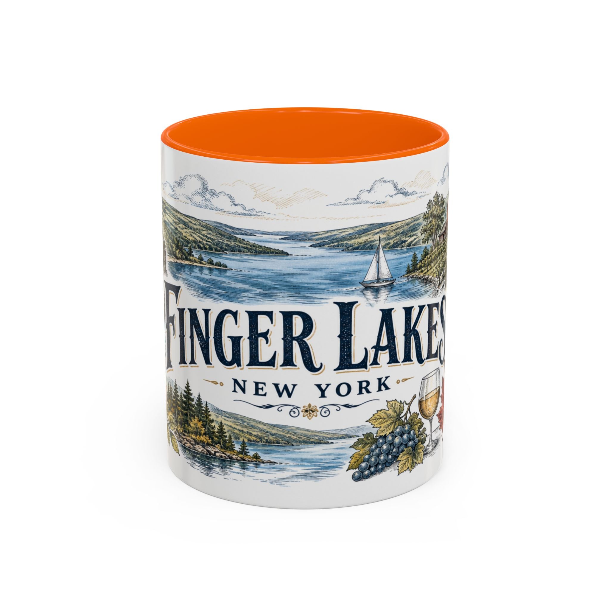 Finger Lakes Mug, New York Travel Souvenir, Bucket List Gift, Accent Ceramic Coffee Mug 11oz 15oz