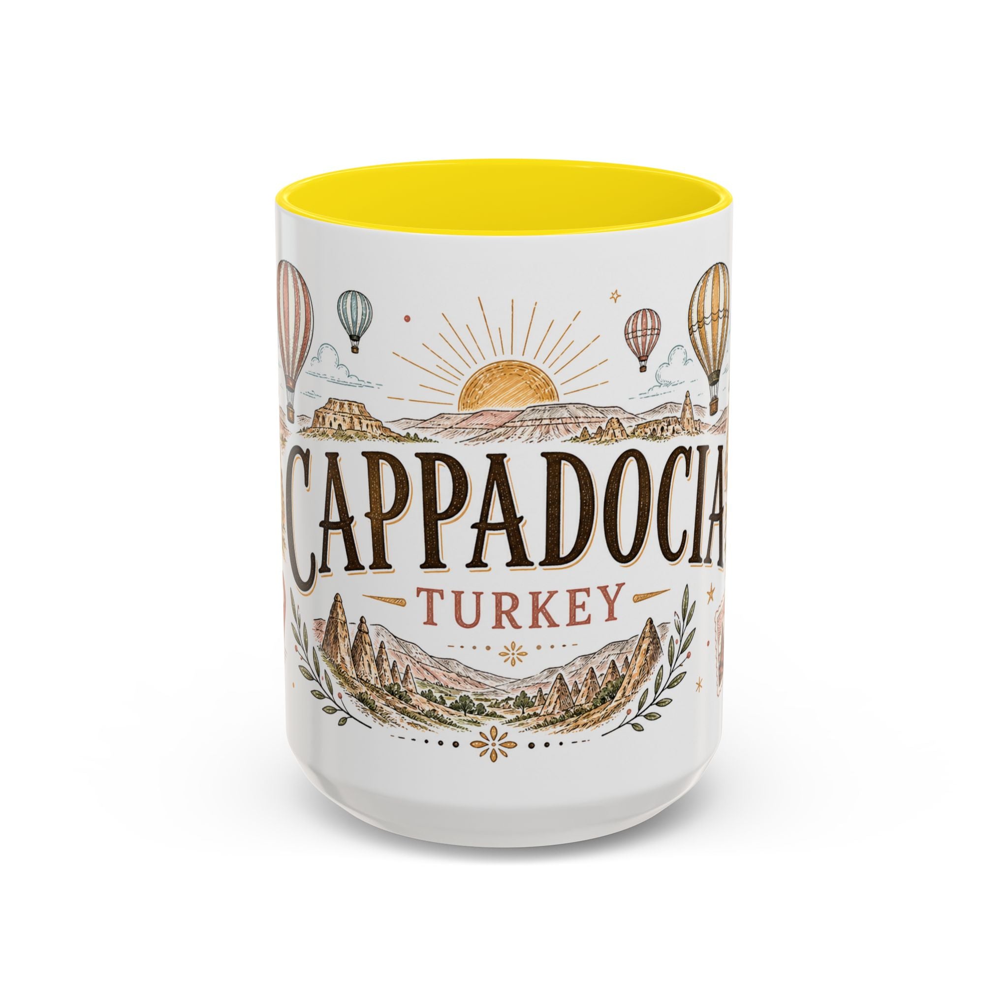 Cappadocia Coffee Mug | Travel Destination Souvenir Gift | Accent Color Ceramic 11oz 15oz