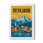 Reykjavík Iceland Framed Poster | Vintage Travel Wall Art | Black Walnut White Frame | 16x24 20x30
