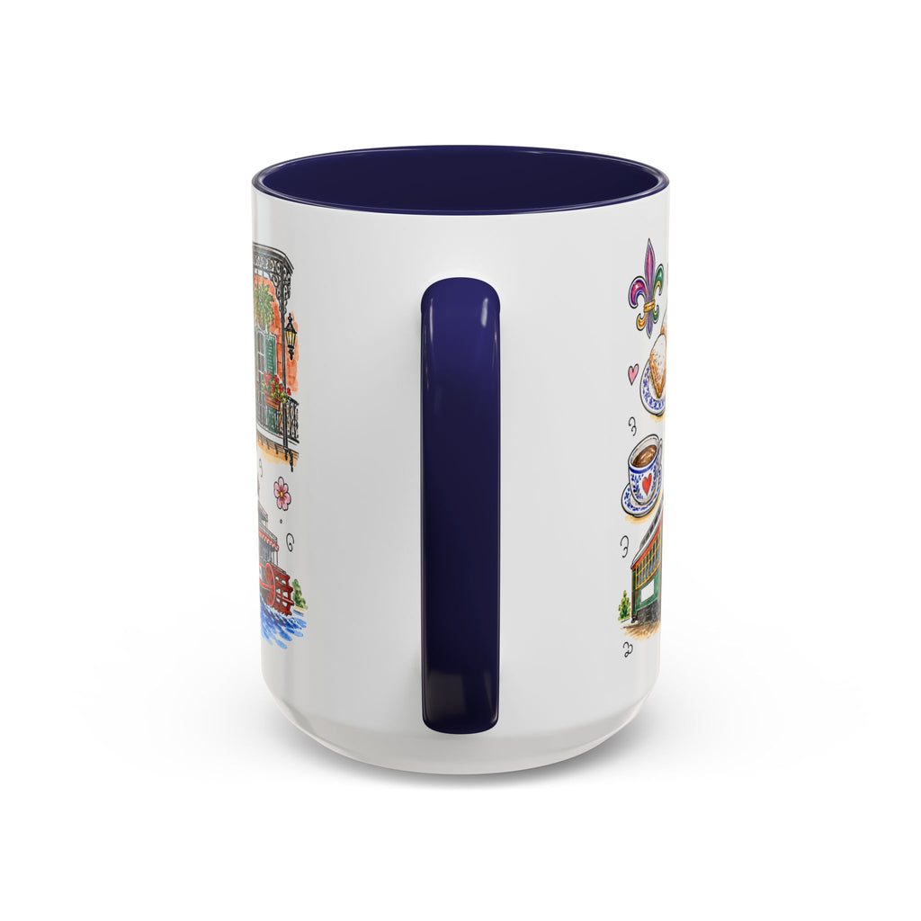 New Orleans Illustrated Travel Mug | City Souvenir Accent Coffee Mug | 11oz 15oz Ceramic Cup