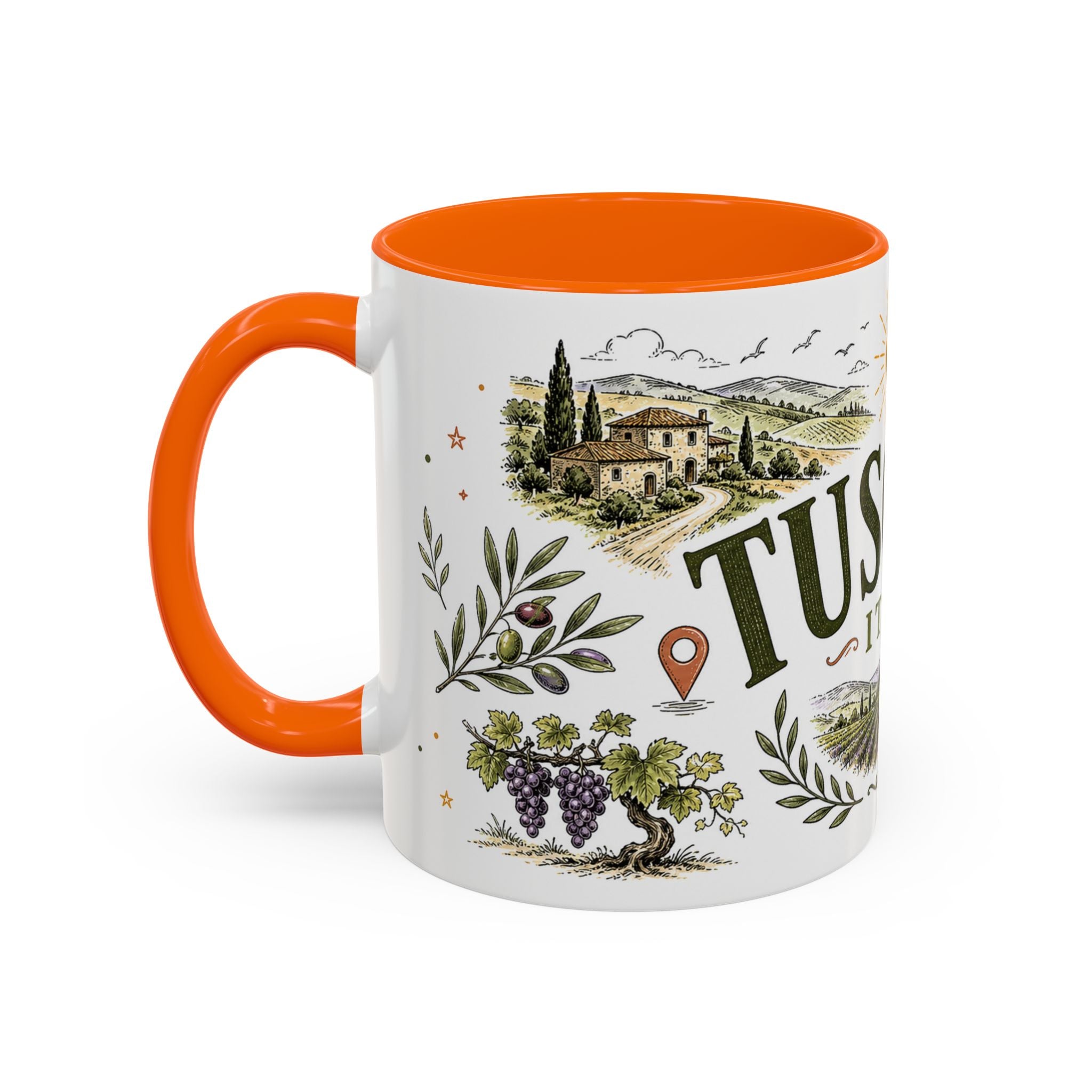 Tuscany Coffee Mug | Travel Destination Souvenir Gift | Accent Color Ceramic 11oz 15oz