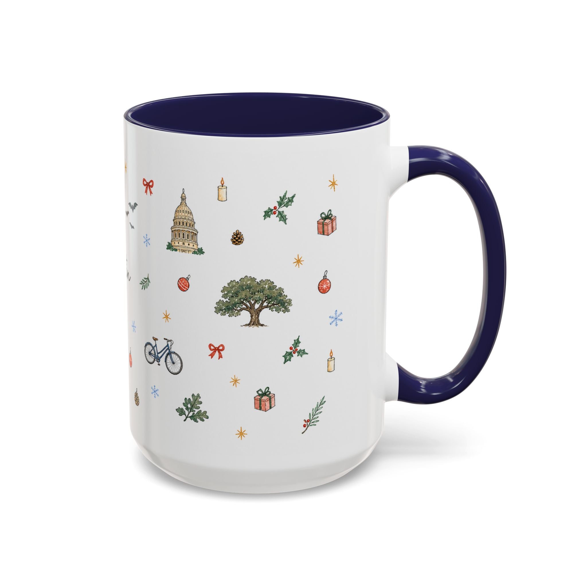 Austin Christmas Mug | Watercolor Travel Souvenir | Holiday Gift | Accent Ceramic Coffee Cup 11oz 15oz