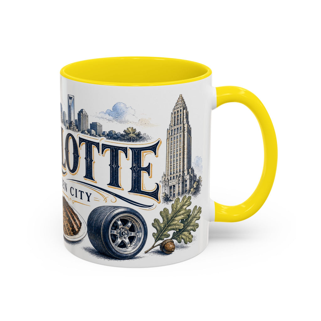 Charlotte Coffee Mug | United States Travel Souvenir | Vintage Illustrated City Gift | 11 oz 15 oz Accent Mug