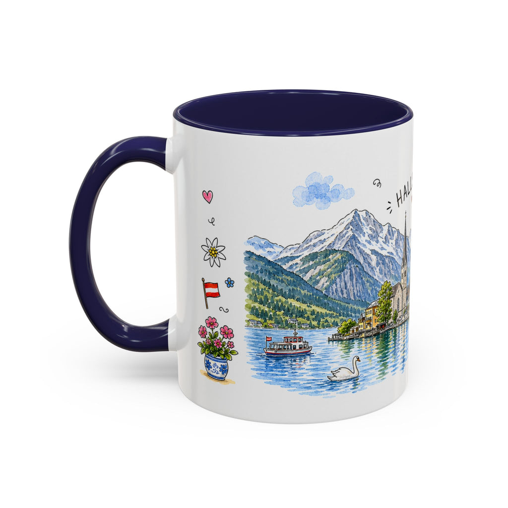 Hallstatt Illustrated Travel Mug | Austria Souvenir Accent Coffee Mug | 11oz 15oz Ceramic Cup