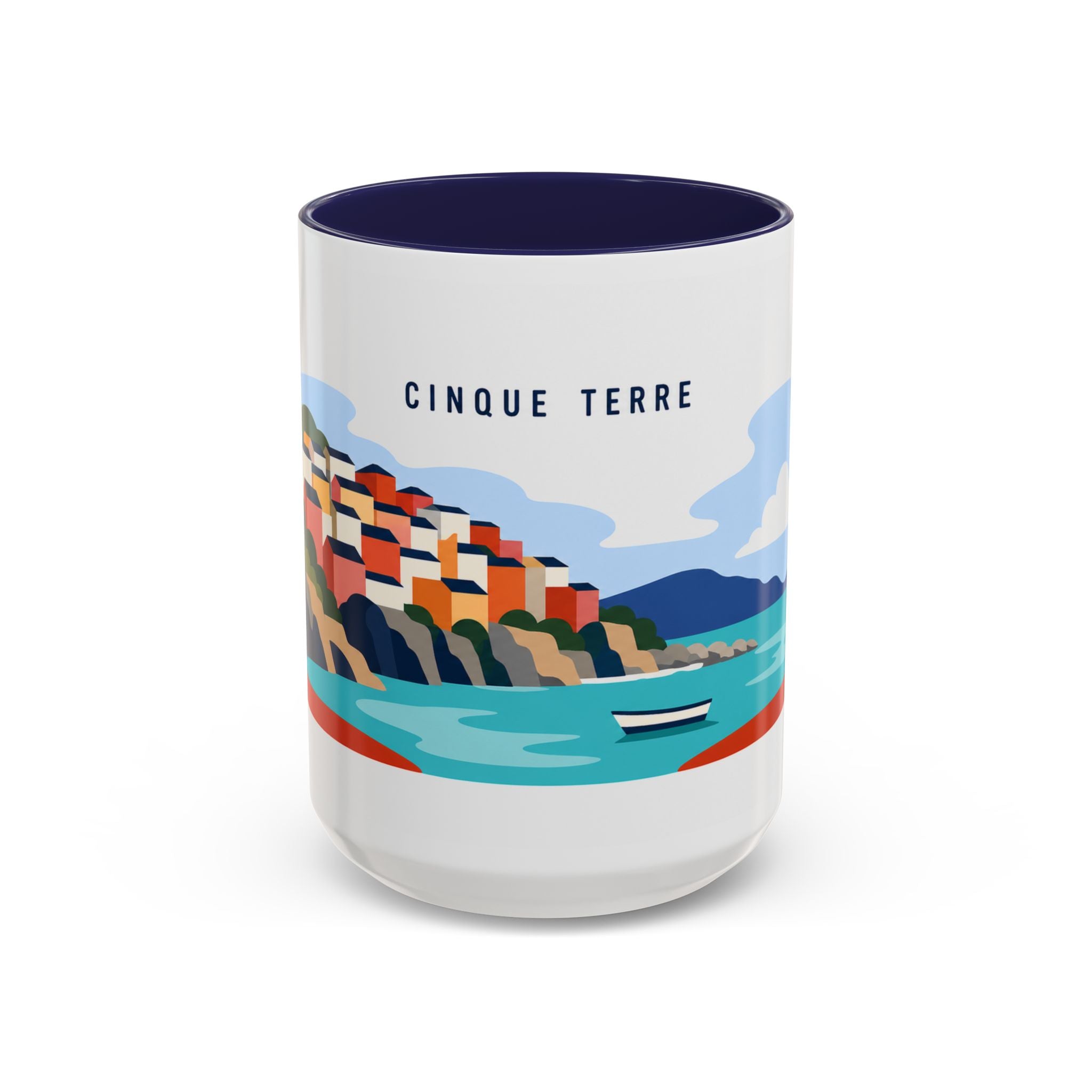 Cinque Terre Coffee Mug | Travel Destination Souvenir Gift | Accent Color Ceramic 11oz 15oz