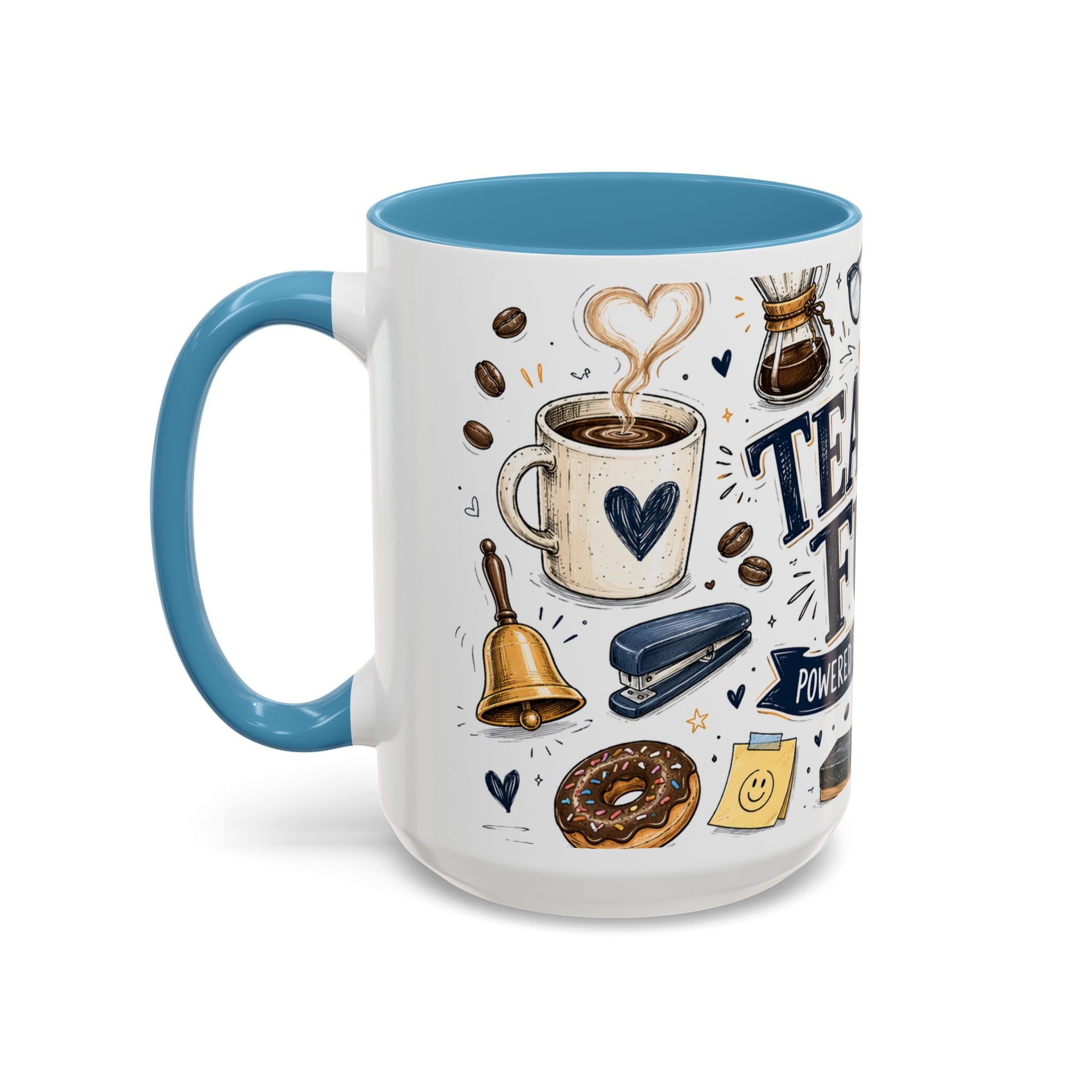 Teacher Fuel Coffee Mug | Powered by Coffee and Wine Funny Gift | Accent Color Ceramic 11oz 15oz