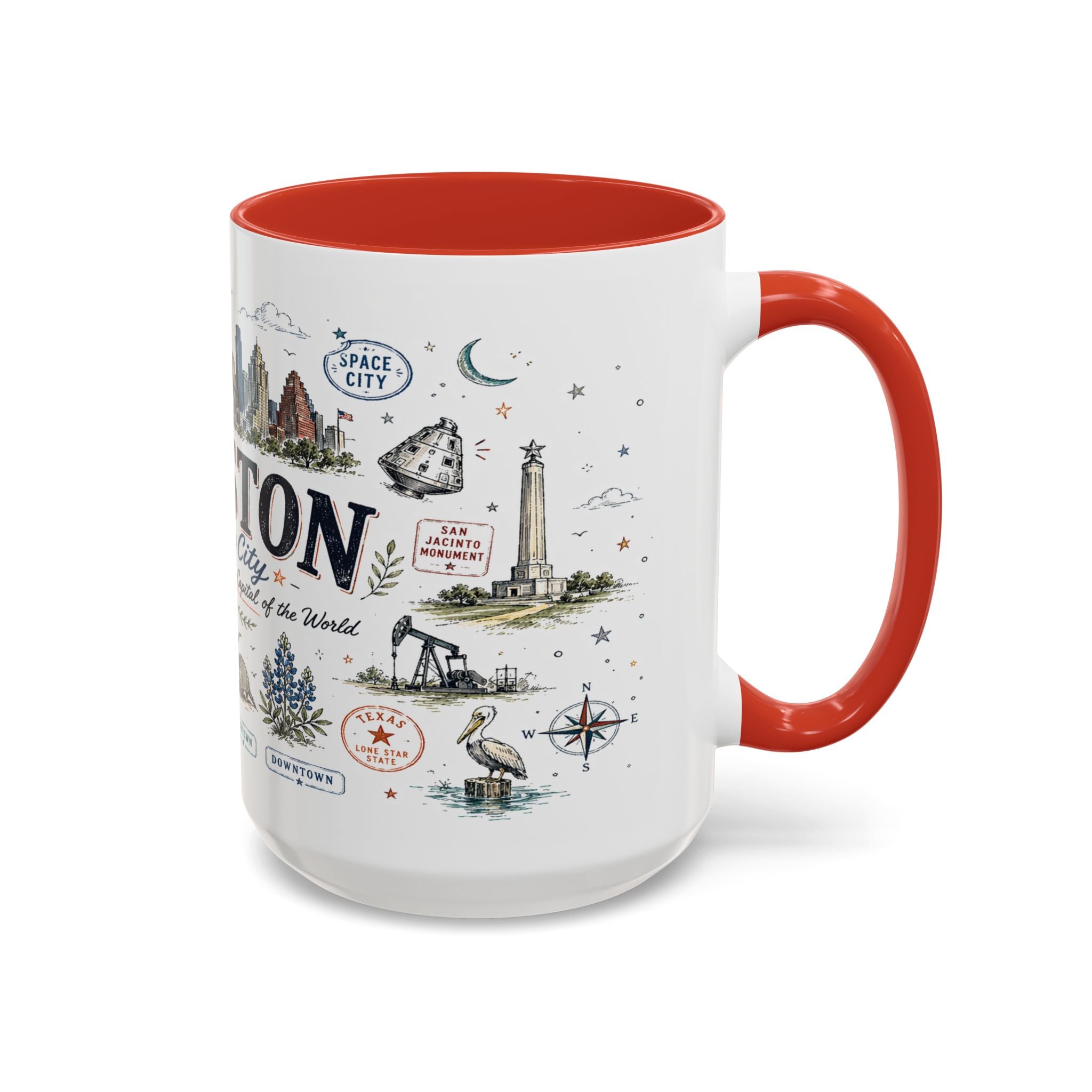 Houston Coffee Mug | Texas Souvenir City Gift | Accent Color Ceramic 11oz 15oz