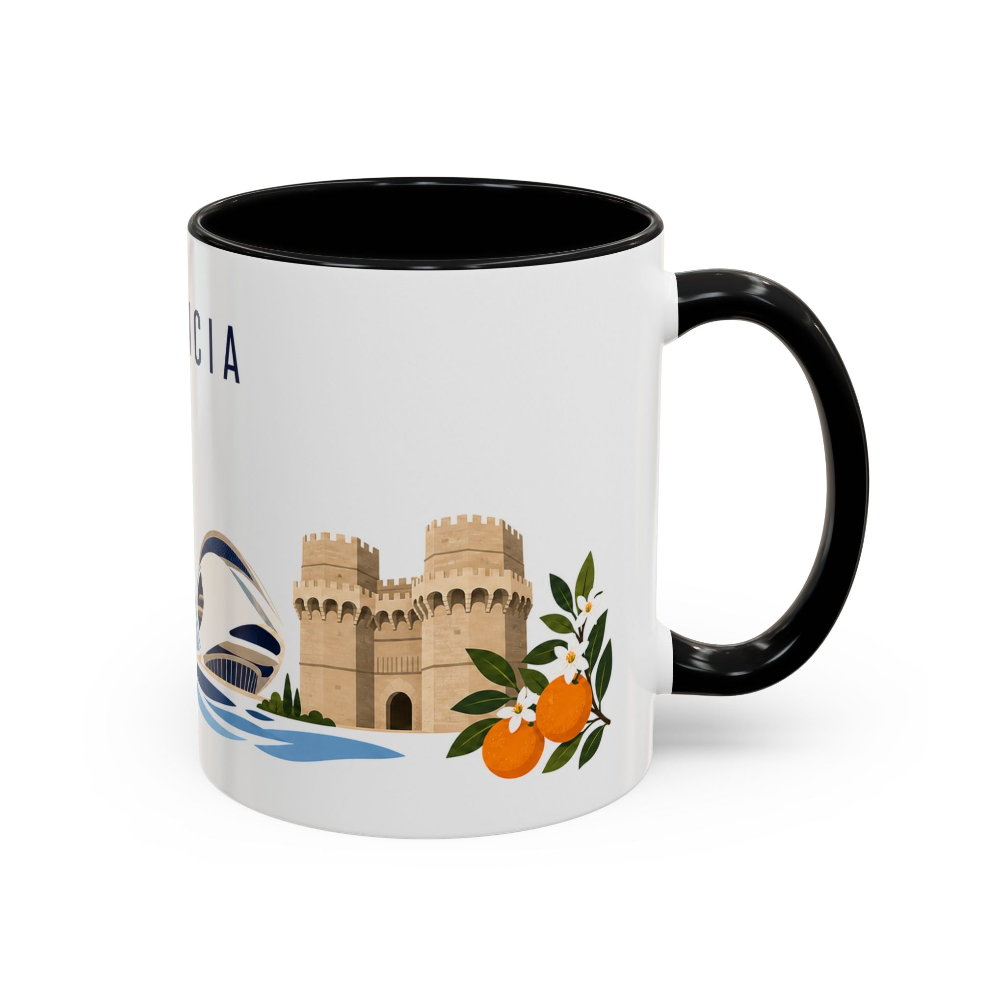 Valencia Coffee Mug | Spain Travel Souvenir | Porcelain Decal City Gift | 11oz 15oz Accent Mug