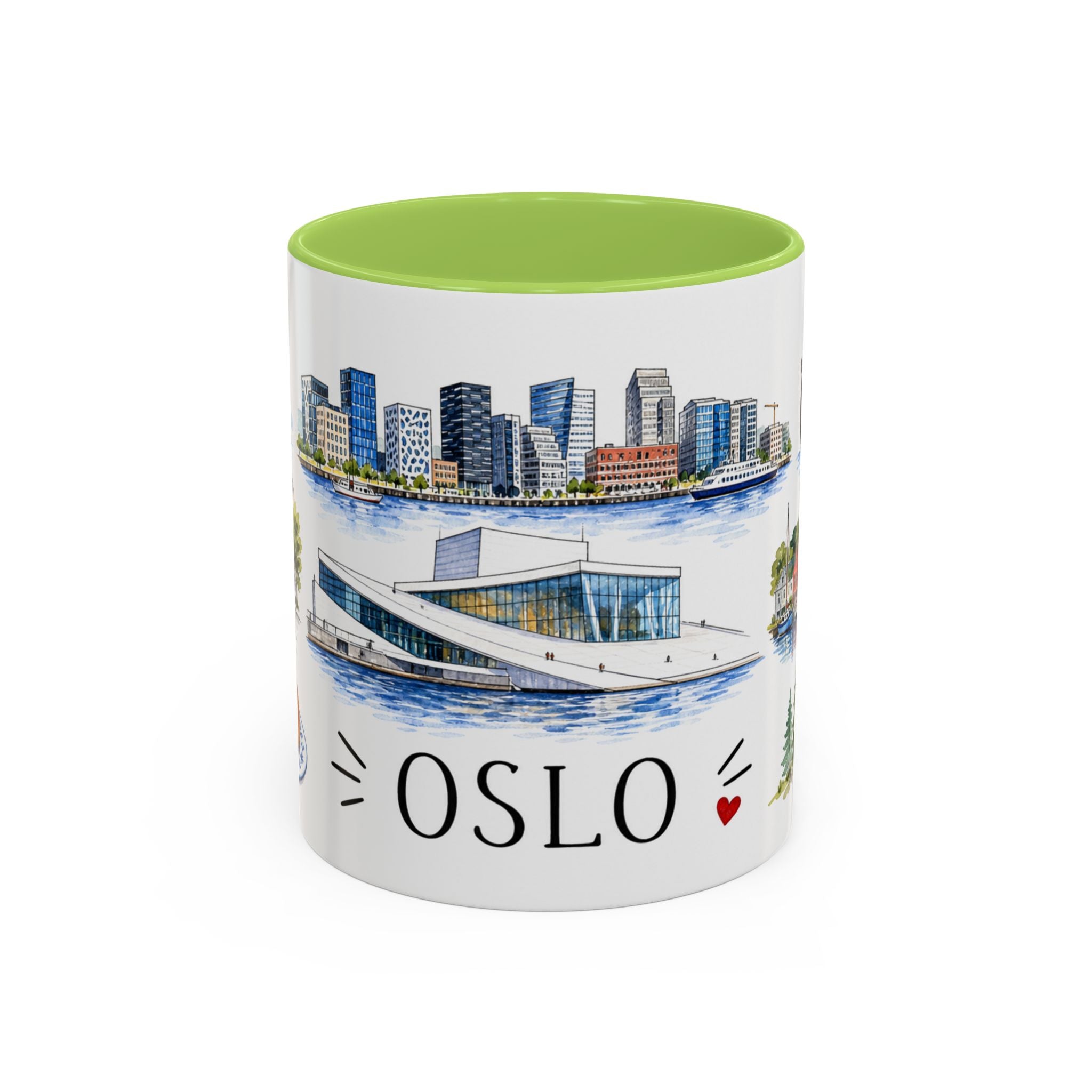 Oslo Illustrated Travel Mug | City Souvenir Accent Coffee Mug | 11oz 15oz Ceramic Cup