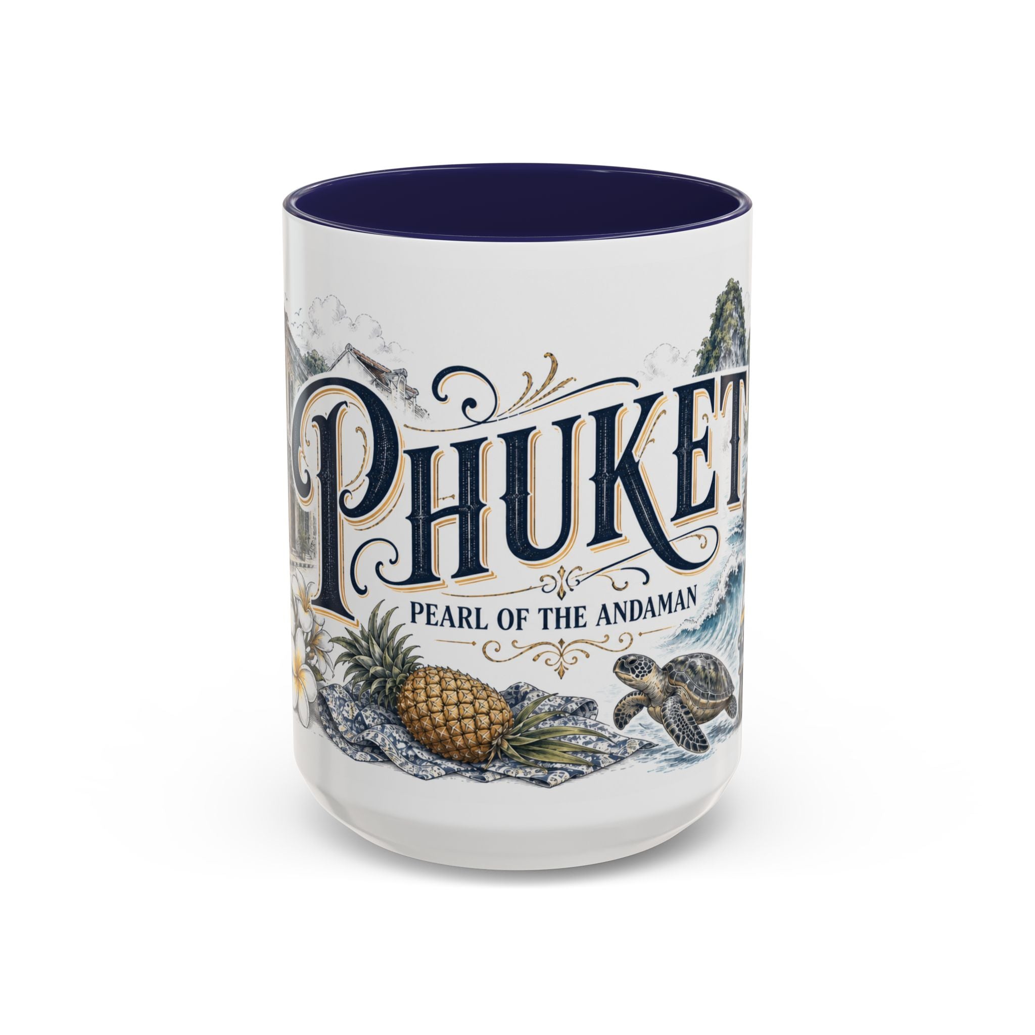Phuket Coffee Mug | Thailand Travel Souvenir | Vintage Illustrated City Gift | 11 oz 15 oz Accent Mug